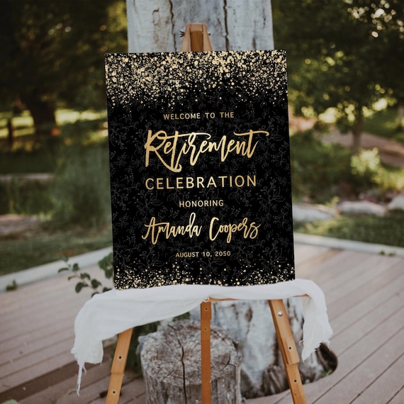 Minimalist Retirement Party Welcome Sign, Black and Gold Farewell sign, Retirement Celebration Party Welcome Sign, Retirement Decorations