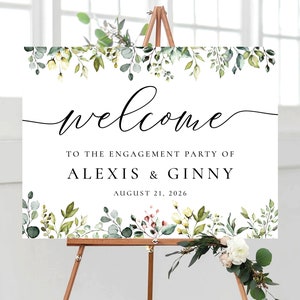 Greenery Engagement Welcome Sign, Botanical Engagement Party Sign, Welcome to our Engagement Sign, Eucalyptus Engagement Decor, Digital File
