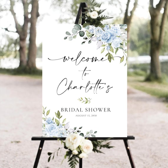 PRINTED OR DIGITAL Dusty Blue Bridal Shower Welcome Sign, Foam Board, Poster, Eucalyptus, Greenery Wedding Shower Decorations, Herbal, LB3