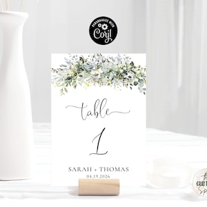 Modelo de número de mesa de casamento de vegetação, números de mesa elegantes para impressão, cartão de mesa de casamento imprimível, vegetação, ervas, eucalipto, HB1
