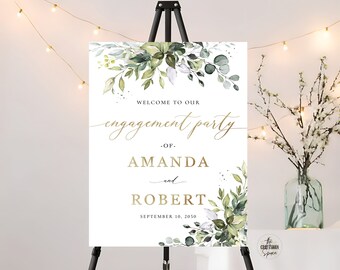 Letrero de bienvenida para fiesta de compromiso con eucalipto: Decoración de boda (imprimible)