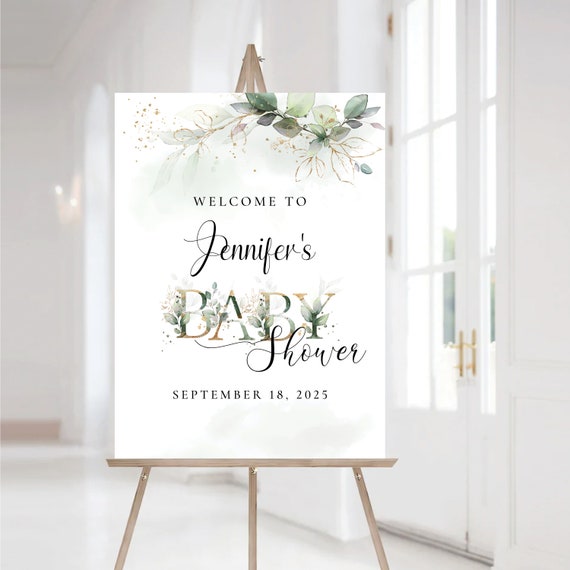 Greenery Baby Shower welcome Sign, Baby shower welcome sign, Greenery Gold, Baby shower decorations, Greenery, Custom Design, Welcome Sign