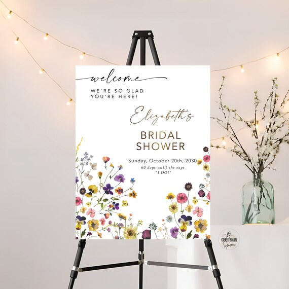 Wildflower Bridal Shower Welcome Sign, Colorful floral Wedding Shower Decorations, Boho Bridal Brunch Sign, Bridal Tea Sign, Bohemian, SFS1