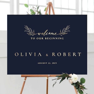Wedding Welcome Sign, Golden Welcome Sign, Digital Wedding Welcome Sign, Welcome to our beginning Sign, Blue Navy Wedding, Decoration, BN1