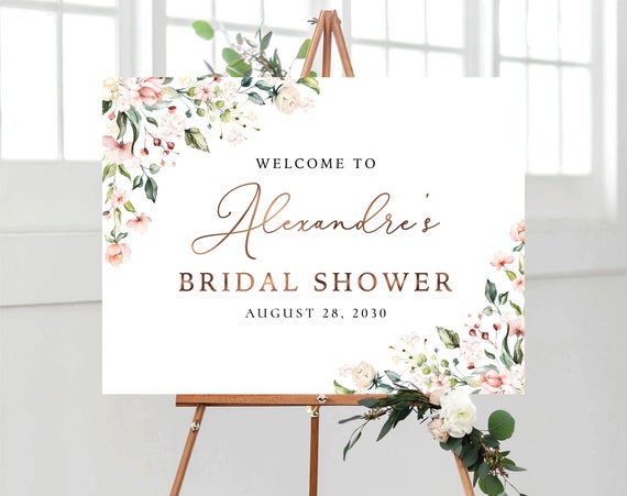Sunny Floral Bridal Shower Sign, Bridal Brunch Shower Welcome Sign, Couples Shower Poster, Eucalyptus, Blush Pink Roses, HERSU7