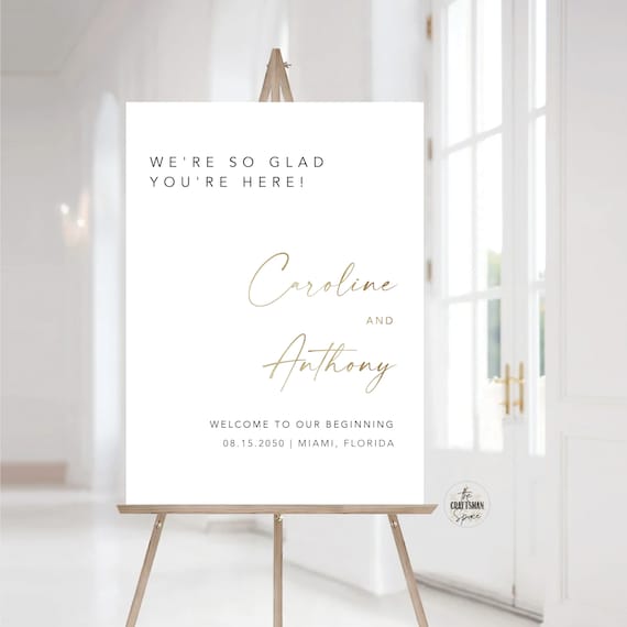 Modern Wedding Welcome Sign, Minimalist Wedding Sign,  We're So Glad You're Here Welcome Sign, Printable, Wedding Poster, Wedding Decoration