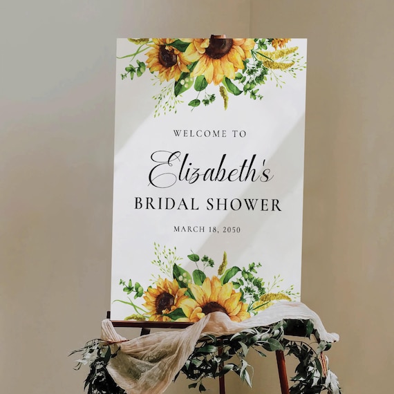 PRINTED OR DIGITAL Sunflower Bridal Shower Welcome Sign, Foam Board, Poster, Bohemian, Botanicals Wedding Shower Decor, Boho, Greenery, SF1