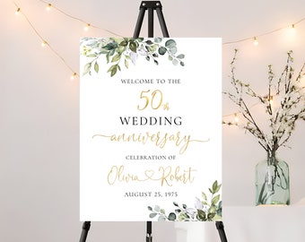 50th Wedding Anniversary sign, Greenery 50th Anniversary sign, 50th anniversary sign Printable, 50th Anniversary decor, Eucalyptus, HB2