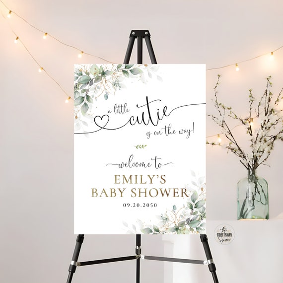 Greenery Baby Shower welcome Sign, Baby shower welcome sign, Baby shower decorations, A little Cutie is on the Way Baby shower Sign, HB3