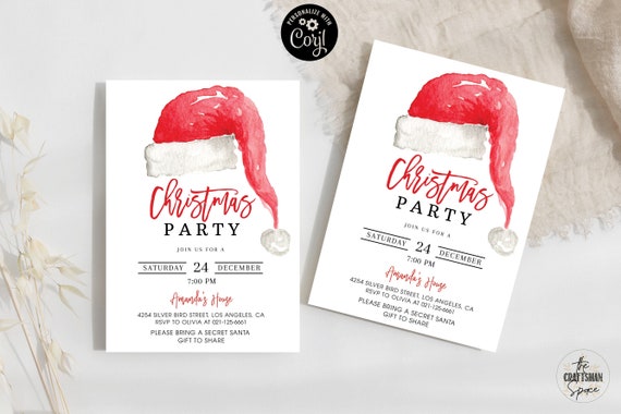 Santa Christmas Party Invitation, Kids Christmas House Party Invitation, Holiday Party Invitation, Party Announcement, Editable, Corjl