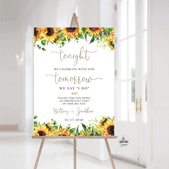 Sunflowers The night before Welcome Sign, Rehearsal Dinner Sign, One Day Away Sign, Bohemian, Wedding Decor, Poster, Rustic Sunflowers, SF1
