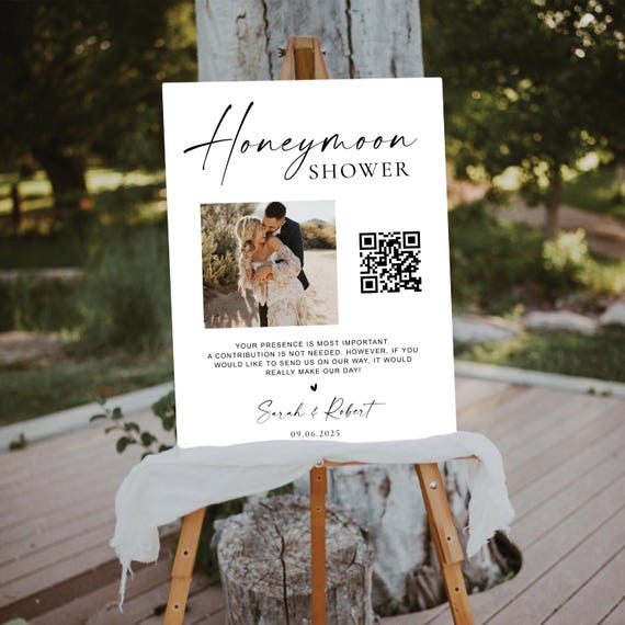 Modern Honeymoon Shower Fund Welcome Sign, QR Code Wedding Sign, Printable Honeymoon Fund QR Code Scan to Pay Sign, Digital Wedding Signage