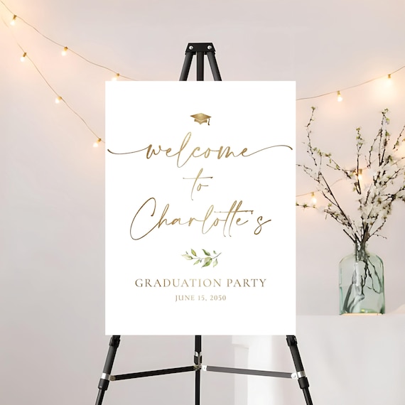 PRINTED OR DIGITAL Modern Graduation Party Welcome Sign, Grad Party Foam Board or Poster, Faux Gold, Minimalist Grad, Grad Party Decoration