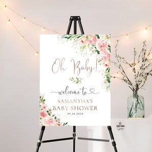 Ethereal Blush Pink Baby Shower welcome Sign, Baby shower sign, Blush pink floral, Baby shower decor, Custom Design, Welcome Sign, EB1