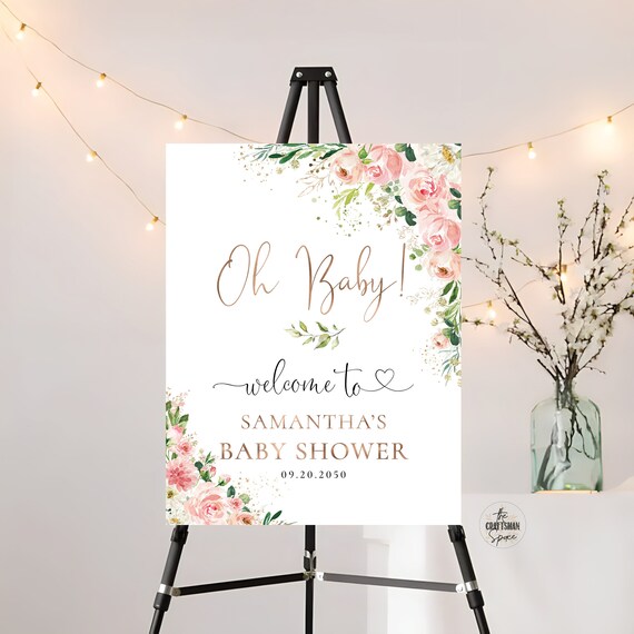 Ethereal Blush Pink Baby Shower welcome Sign, Baby shower sign, Blush pink floral, Baby shower decor, Custom Design, Welcome Sign, EB1