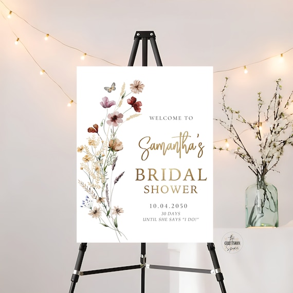 Tiny Floral Bridal Shower Welcome Sign, Wildflower Bridal Shower Sign, Bridal Shower Decorations, Bridal Brunch Sign, Bridal Tea Sign, TIY