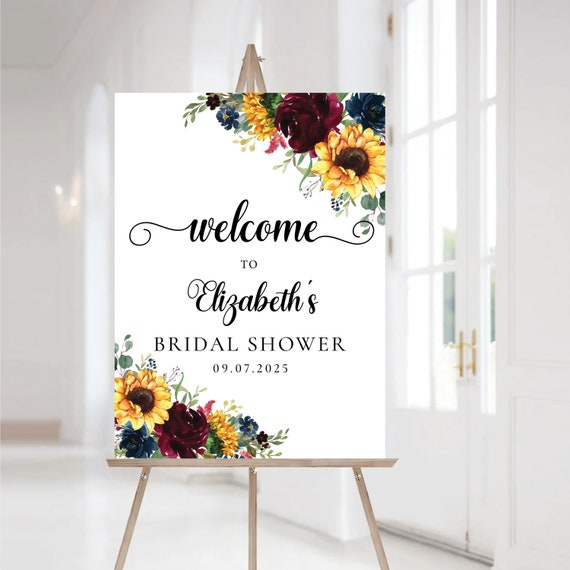 Burgundy Navy Sunflower Bridal Brunch Sign, Bridal Shower, Decoration, Burgundy Navy Sunflower Welcome Sign, Custom Design, burgundy, BNS1