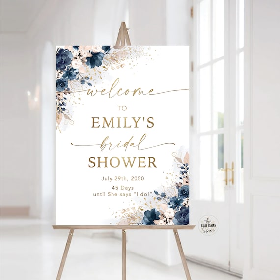 Navy Blue and Dusty Rose Bridal Shower Welcome Sign, Bridal Shower Decoration, Bridal Brunch Welcome Sign, Bridal Tea Sign, Printable, NB2