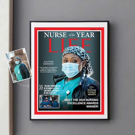 Nurse of the Year Custom Magazine Cover, Healthcare Hero Gift, Personalized Gift for Nurse, Unique Birthday Portrait, Nurse Graduation Gifts