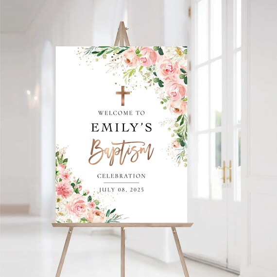 Ethereal Blush baptism welcome sign, Baptism sign, First Holy Communion, Quinceañera Welcome Sign, Quinceanera Sign, EB1