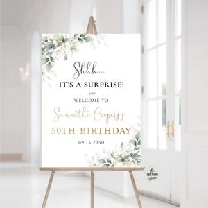 50. Geburtstag Willkommensschild, Greenery 60. Geburtstag Partyschild, Alles Gute zum Geburtstag Dekoration, Eukalyptus, Kräuter, HB3