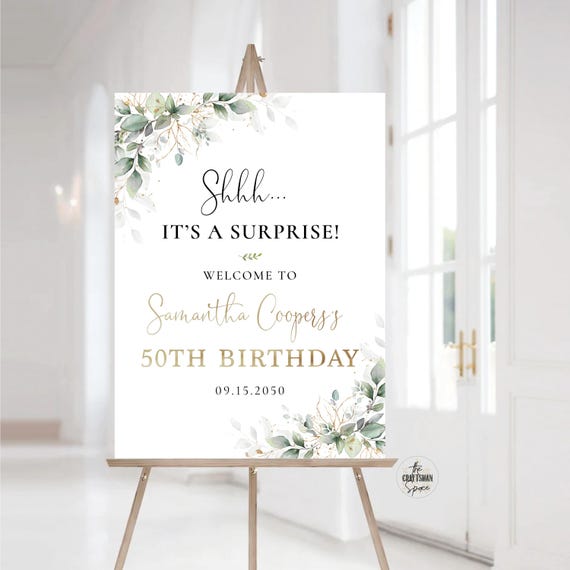50th Birthday Welcome Sign, Greenery 60th Birthday Party Sign, Happy Birthday Decoration, 70th Birthday Celebration, Eucalyptus, Herbal, HB3