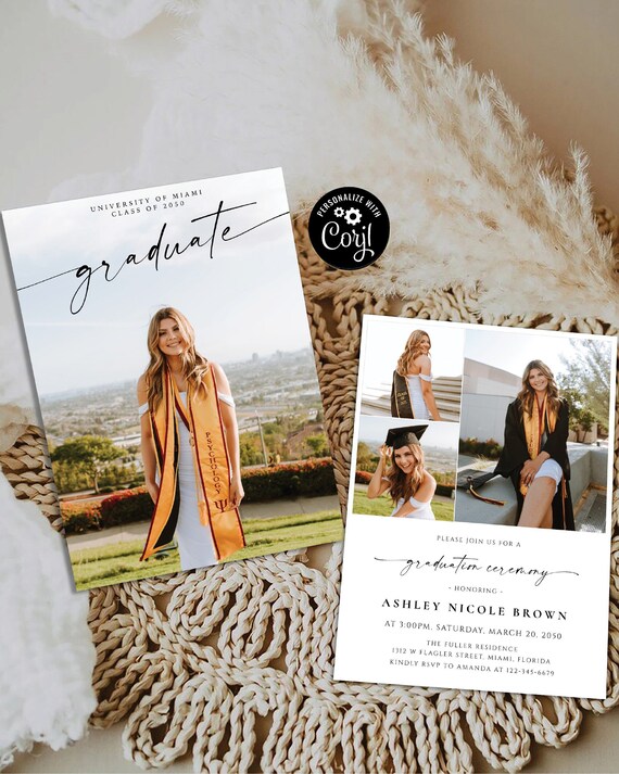 Graduation Party with Multiple Photos Invitation, Photo Graduation Announcement, Minimalist Graduation Announcement,Modern Grad Party Invite