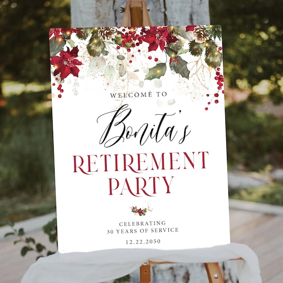Floral Retirement Party Welcome Sign, Red Poinsettia (Digital Printable)