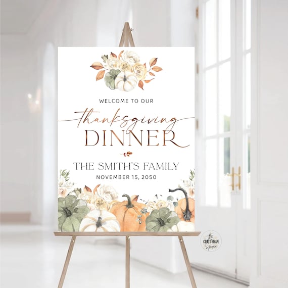 Thanksgiving Dinner Sign, Green Fall Festival Sign, Friendsgiving Party Banner, Autumn Poster, Colorful Pumpkins, Boho Pumpkins, PKS1