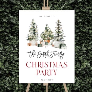 Christmas Party Welcome Sign, Christmas Welcome Poster, Editable Christmas Tree Party Decor,  Holiday Banner, Personalized Announcement, CT1