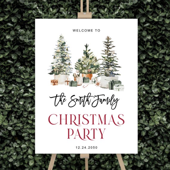 Christmas Party Welcome Sign, Christmas Welcome Poster, Editable Christmas Tree Party Decor,  Holiday Banner, Personalized Announcement, CT1