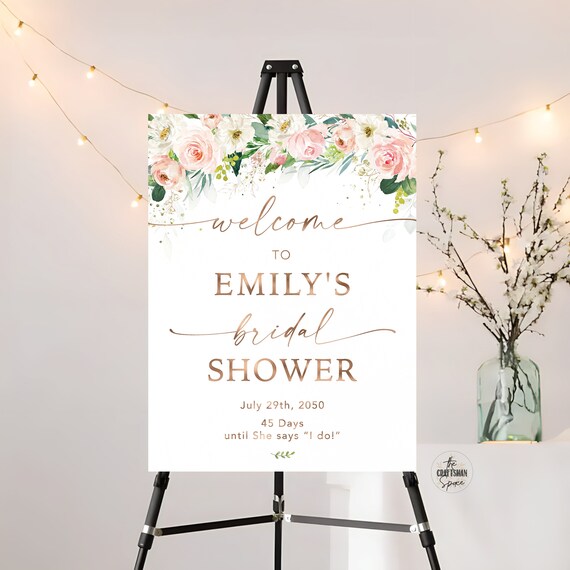 Ethereal Blush Pink Bridal Shower Sign, Bridal Shower Decoration, Bridal Brunch Welcome Sign, Bridal Tea Sign, Custom Design, Printable, EB3