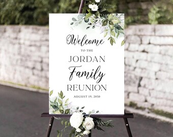 Greenery Family Reunion Welcome Sign: Personalized Eucalyptus Decor (Digital Printable)