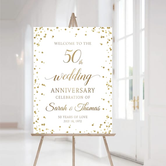 Gold 50th Anniversary Welcome Sign, 50th Wedding Anniversary Decoration, Modern 50th Wedding Anniversary Poster, Minimalist Anniversary Sign