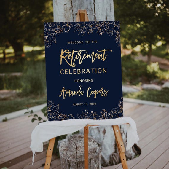 Navy Blue and Gold Retirement Party Welcome Sign, Minimalist Farewell sign, Retirement Celebration Party Welcome Sign, Retirement Decoration