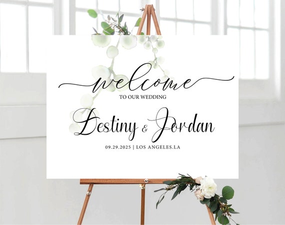 Greenery Wedding Welcome Sign, Botanicals Wedding Rehearsal Dinner Sign, Unique Wedding Decoration, Wedding Reception, Wedding Couple Shower