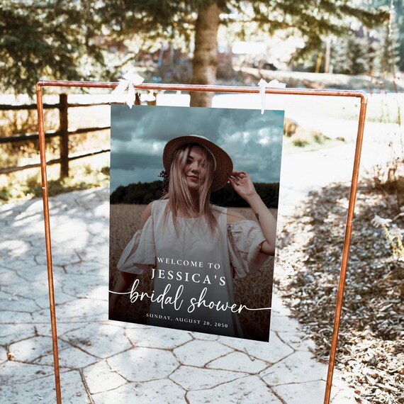 Bridal Shower with Photo Welcome Sign, Modern Wedding Shower Decorations, Wedding Photo Sign, Minimalist Shower Sign, Couples Shower Poster