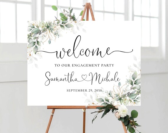 Greenery Engagement Party Welcome Sign, Engagement Party welcome Sign, We are engaged, Decorations, Rustic Engagement Party, Eucalyptus, HB3