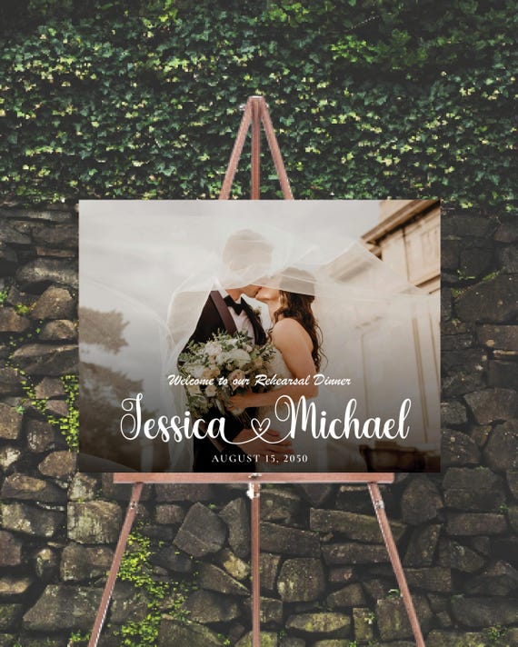 Photo Rehearsal Dinner Welcome Sign, Photo Wedding Sign, Modern Wedding Rehearsal Decor, Minimalist Engagement Sign, The Night Before Sign