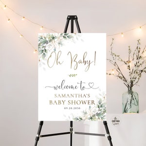 Greenery Baby Shower Willkommensschild, Botanicals Babypartydekoration, Geschlecht offenbaren Zeichen, rustikales Babypartyschild, Eukalyptus, Kräuter, HB3