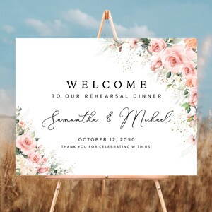 Blush pink roses Rehearsal Dinner Welcome Sign, The Night Before Sign, Wedding Rehearsal Sign, Wedding Decorations, Sunny Roses, EB2