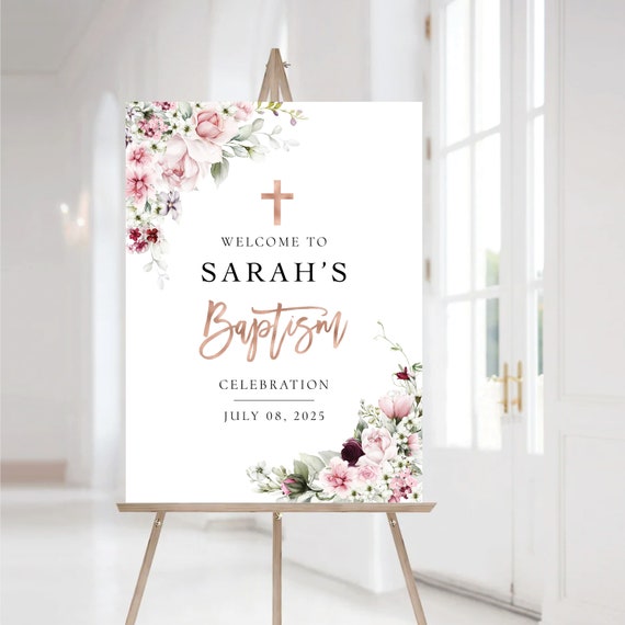 Blush pink roses baptism welcome sign, Baptism sign, First Holy Communion, Quinceañera Welcome Sign, Quinceanera Sign