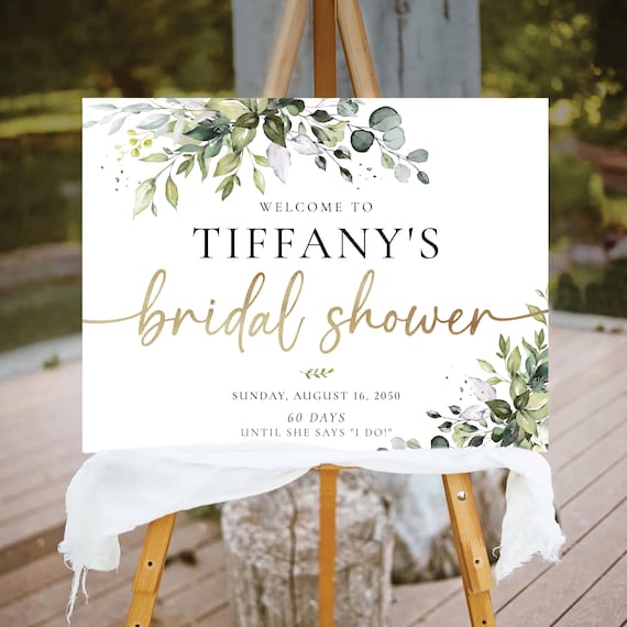 Eucalyptus Bridal Shower Welcome Sign, Greenery Watercolor, Elegant Script (Digital Printable)