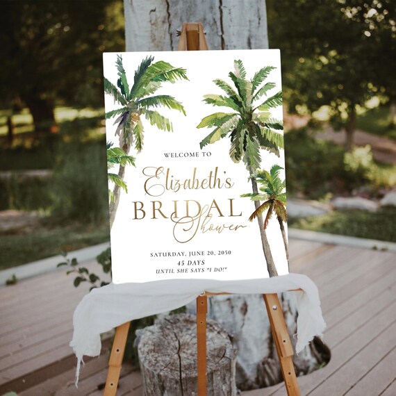 Palm Tree Bridal Shower Welcome Sign, Tropical Sage Wedding Decor Sign, Boho Green Destination Beach Large Sign, Destination Wedding, PT1