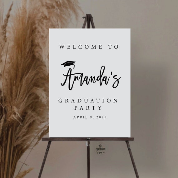 Graduation Party Welcome Sign, Minimalist Graduation Decoration, Graduation Celebration, Graduation Party Sign, Black and White Grad Sign