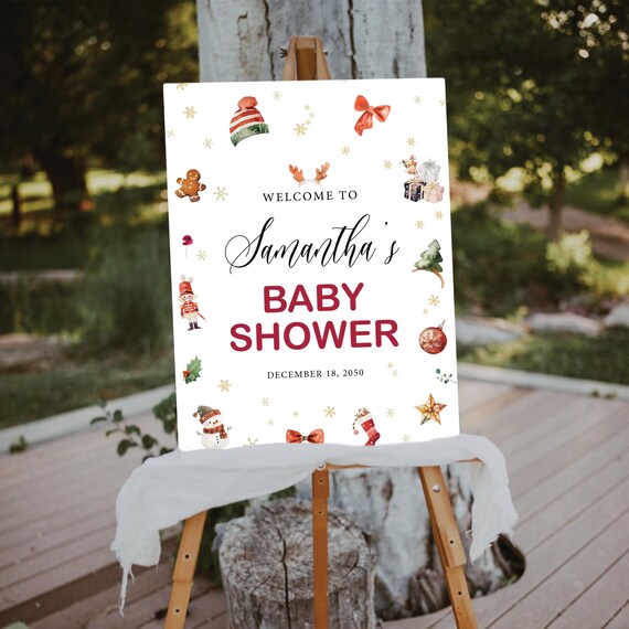 Santa Baby Shower Welcome Sign, Christmas Theme (Digital Printable)