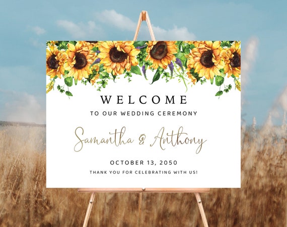 Sunflowers Wedding Ceremony Welcome Sign, Wedding Decorations, Bohemian, Sunflower Wedding Reception, Wedding Poster, Rustic Sunflowers, SF1