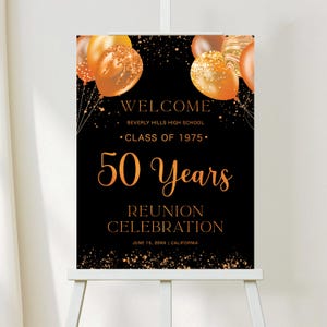 Class Reunion Welcome Sign, Orange Balloons & Confetti, Any class any year Reunion Welcome Poster, Modern 50 year High School Reunion Sign