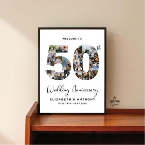 Letrero de collage de fotos personalizado para el 50.º aniversario, regalo para el 50.º aniversario de bodas, collage de fotos del número 50, regalos de aniversario para pareja