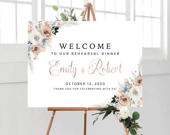 Ivory And Blue Boho The night before Welcome Sign, Rehearsal Dinner Sign, One Day Away Sign, Bohemian, Wedding Decor, Wedding Poster, IVB
